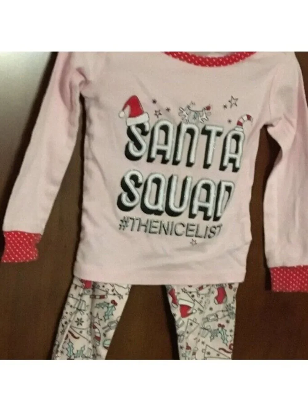 Girls Childrens Place Pink Santa Squad #The Nice List Pink Pajama Set 12-18 Mos - Picture 2 of 9